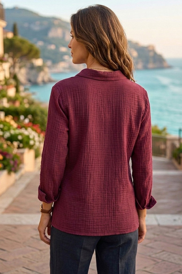 Müslin Cepli Gömlek - 28426-BORDO - 3