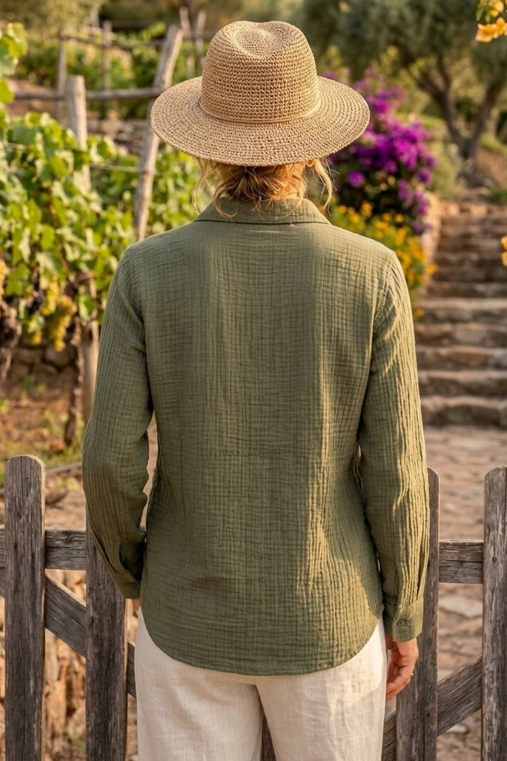 Müslin Cepli Gömlek - 28426-HAKI - 3