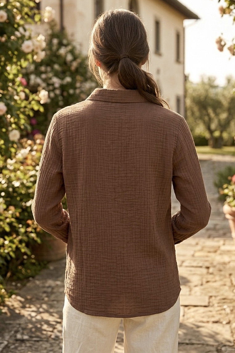 Müslin Cepli Gömlek - 28426-KAHVE - 3