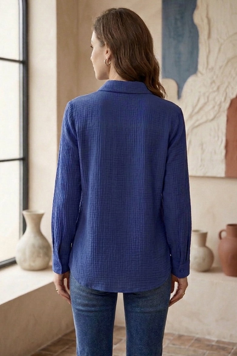 Müslin Cepli Gömlek - 28426-LACIVERT - 3