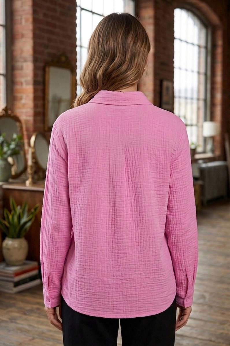 Müslin Cepli Gömlek - 28426-PEMBE - 3