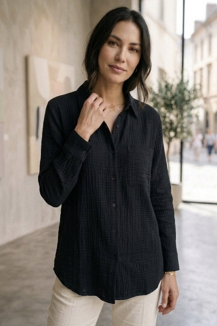 Müslin Cepli Gömlek - 28426-SIYAH - 1