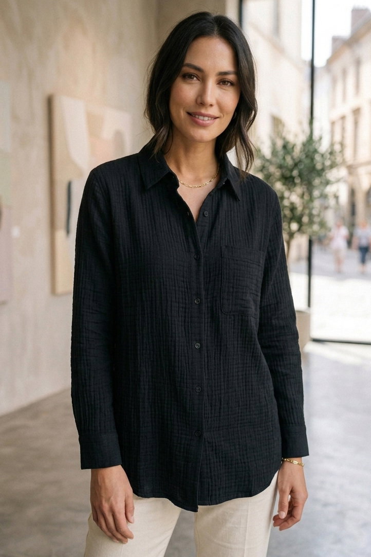 Müslin Cepli Gömlek - 28426-SIYAH - 2