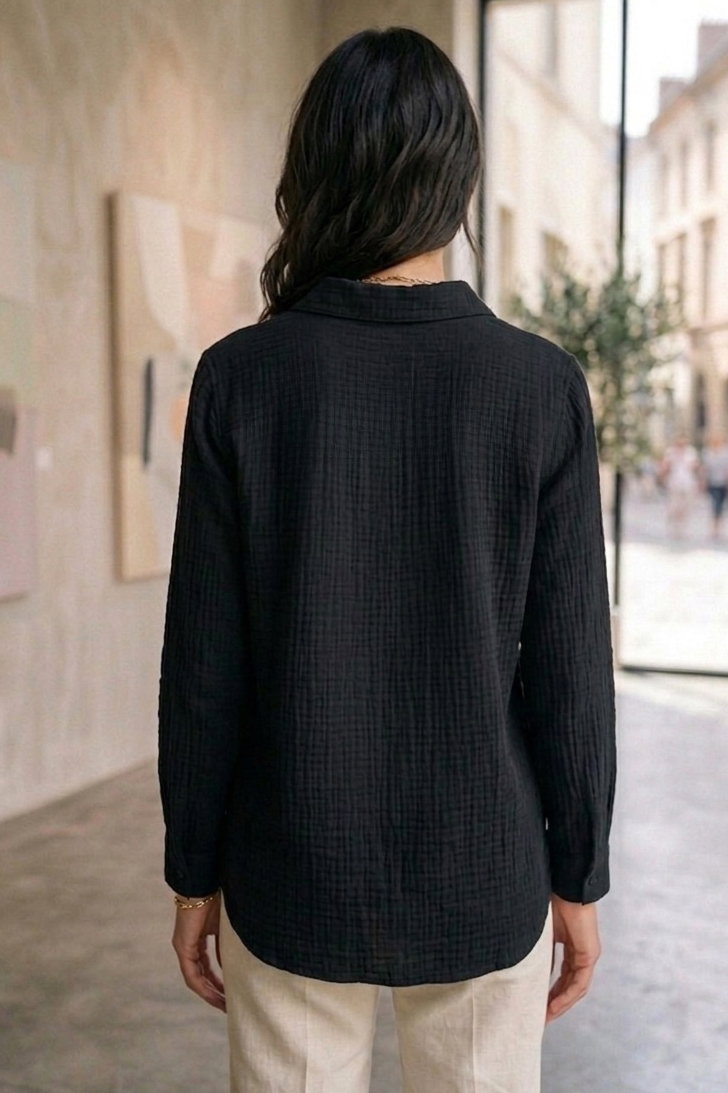 Müslin Cepli Gömlek - 28426-SIYAH - 3