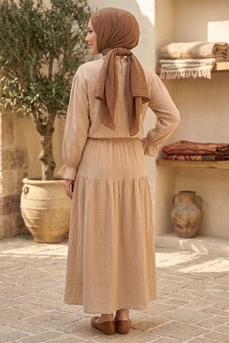 Müslin Etek Bluz Takım Krem - 1328-KREM - 3