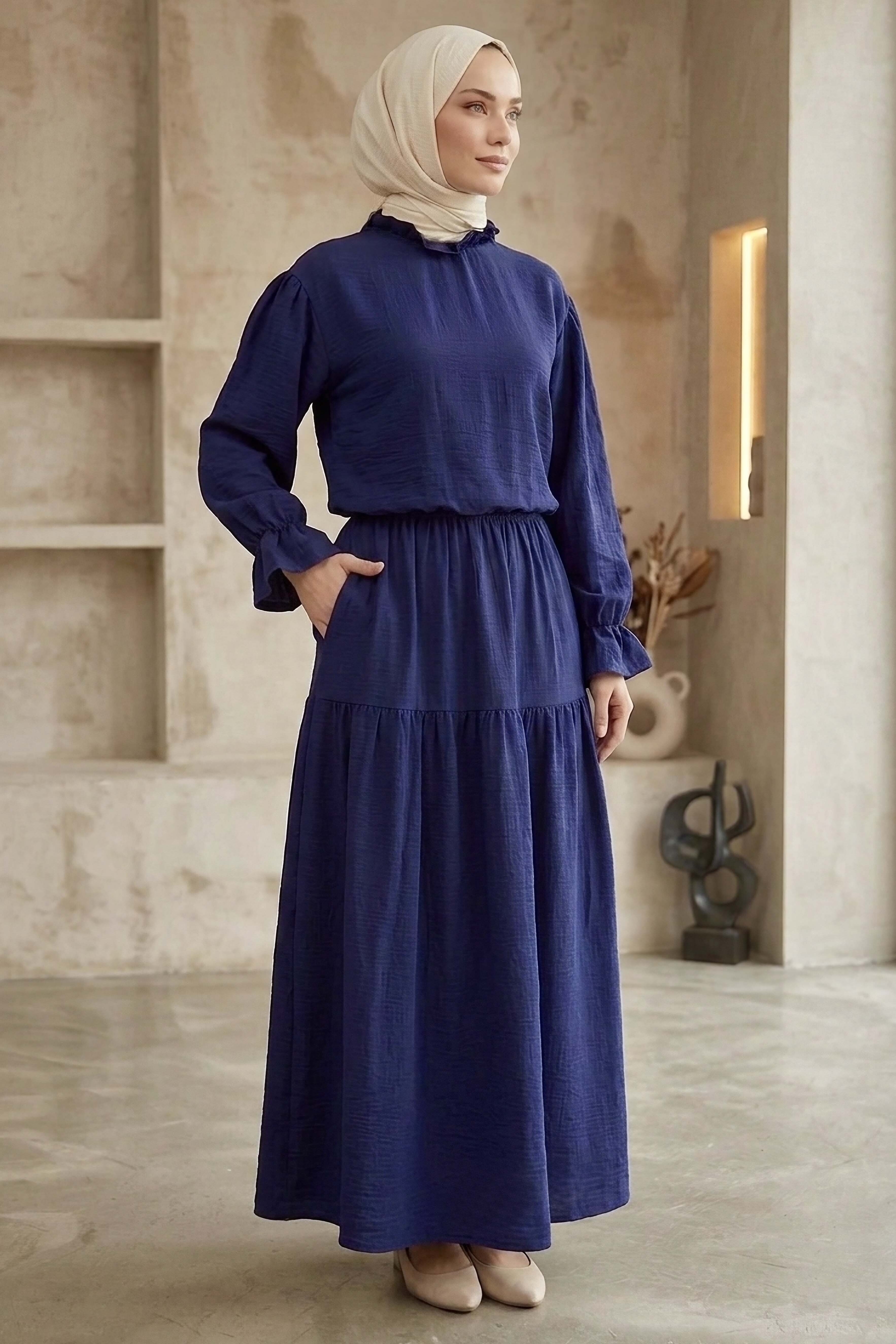 Müslin Etek Bluz Takım Lacivert - 1328-LACIVERT - 1