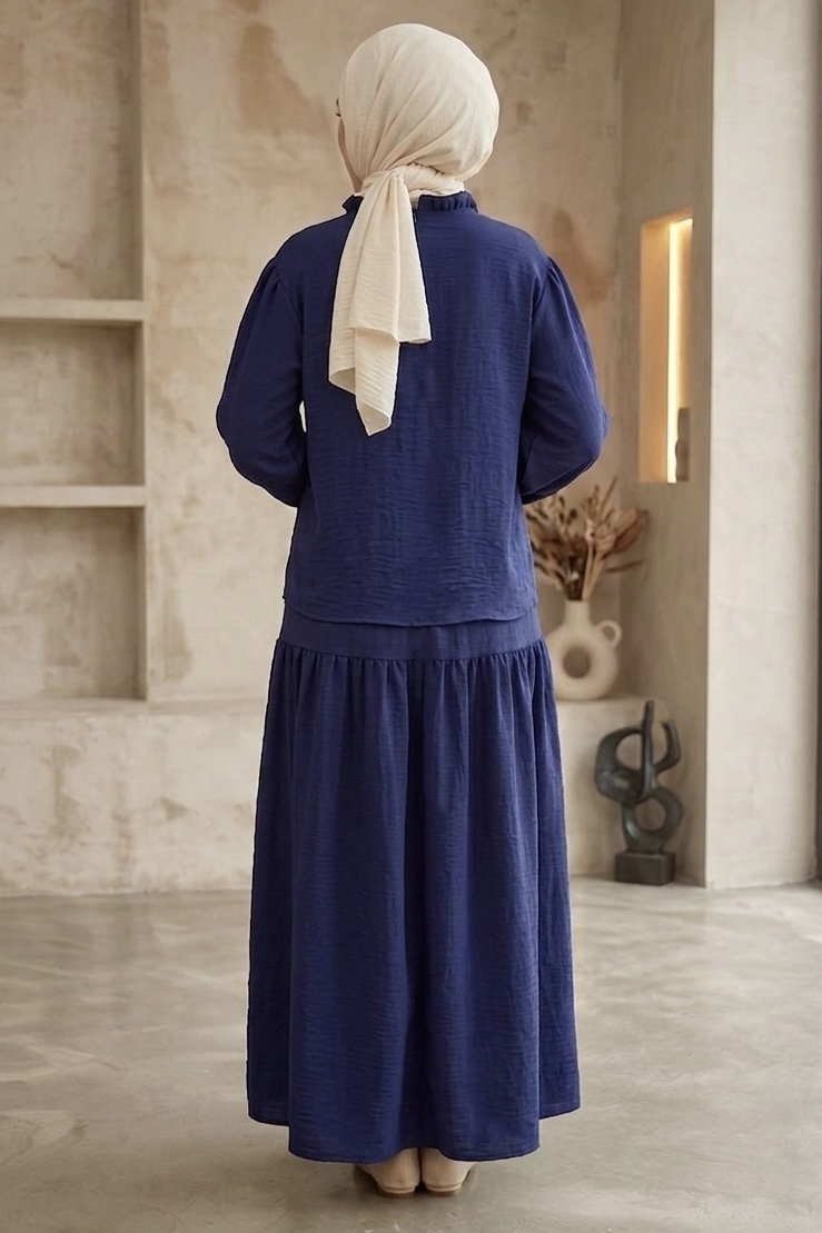 Müslin Etek Bluz Takım Lacivert - 1328-LACIVERT - 3