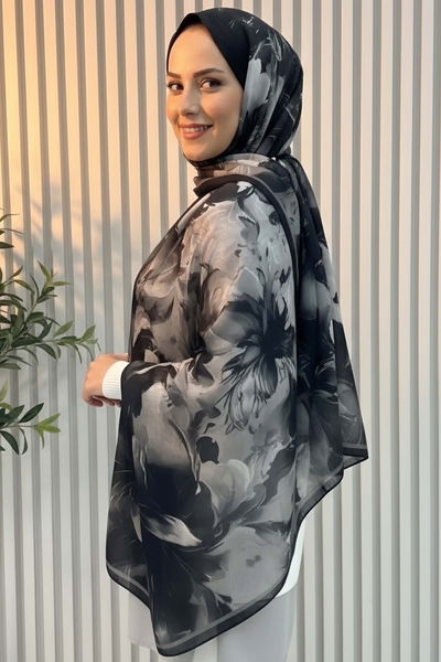 Mystic Flora Serisi Pamuk Şal - 27988-ANTRASIT 