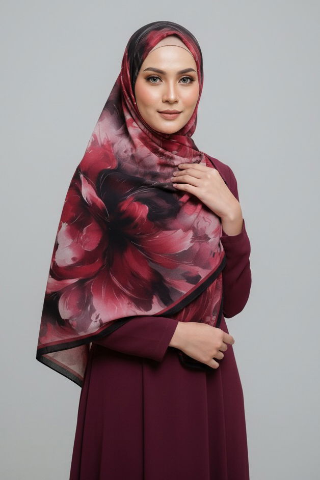 Mystic Flora Serisi Pamuk Şal - 27988-BORDO - 2