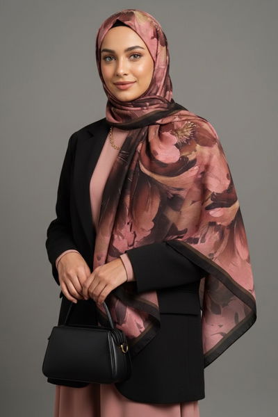 Mystic Flora Serisi Pamuk Şal - 27988-KAHVE 