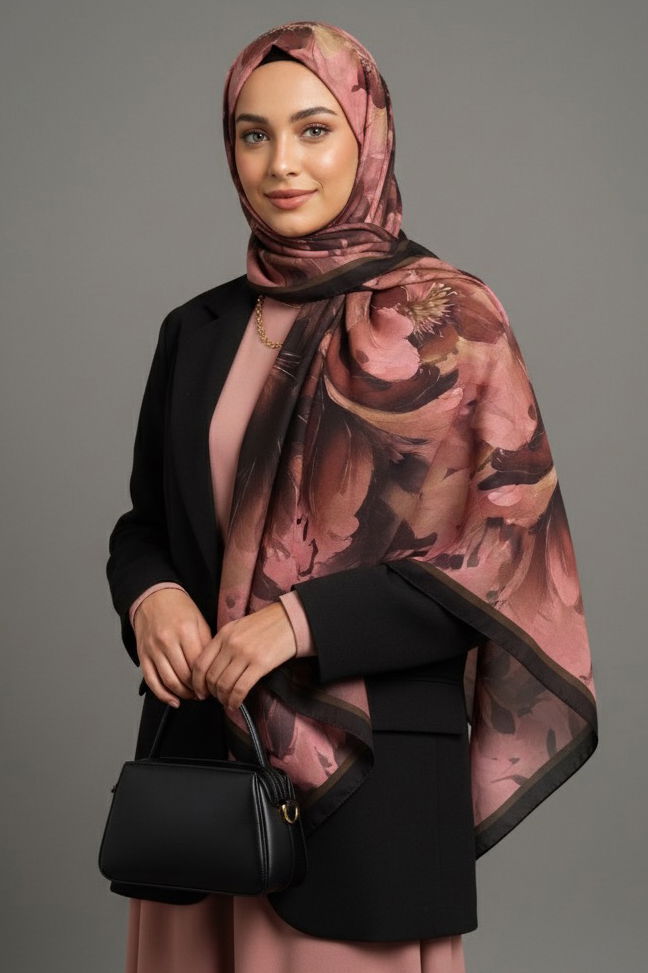 Mystic Flora Serisi Pamuk Şal - 27988-KAHVE - TOFİSA