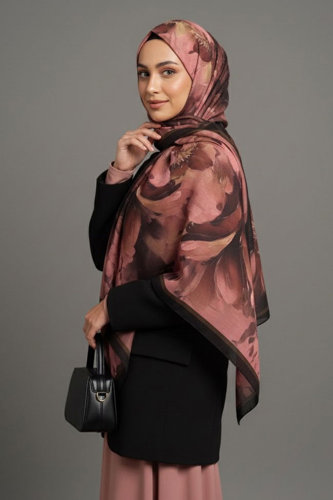 Mystic Flora Serisi Pamuk Şal - 27988-KAHVE - TOFİSA