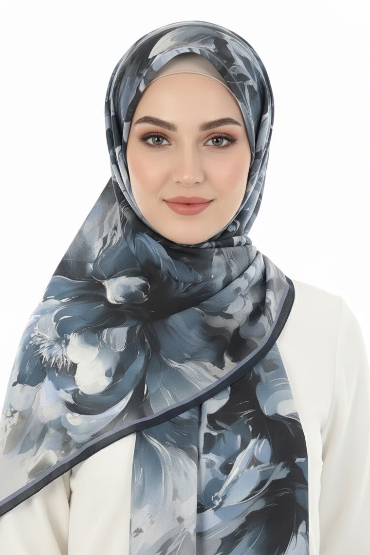 Mystic Flora Serisi Pamuk Şal - 27988-MAVI - TOFİSA