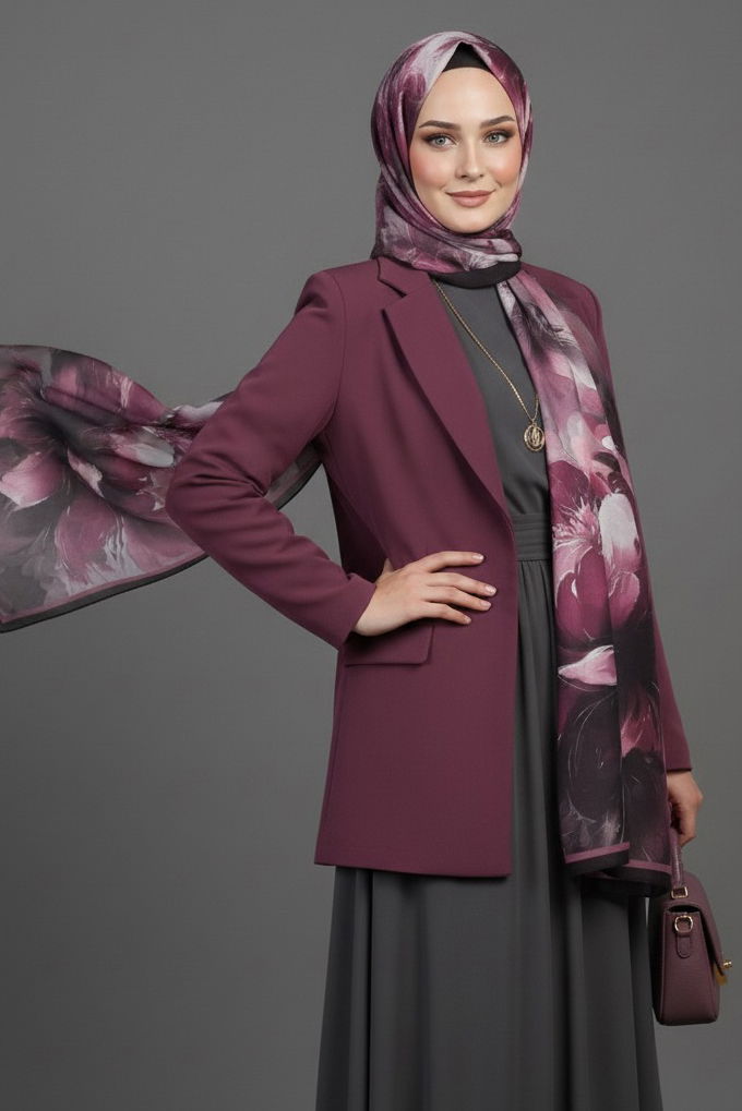 Mystic Flora Serisi Pamuk Şal - 27988-MURDUM - TOFİSA