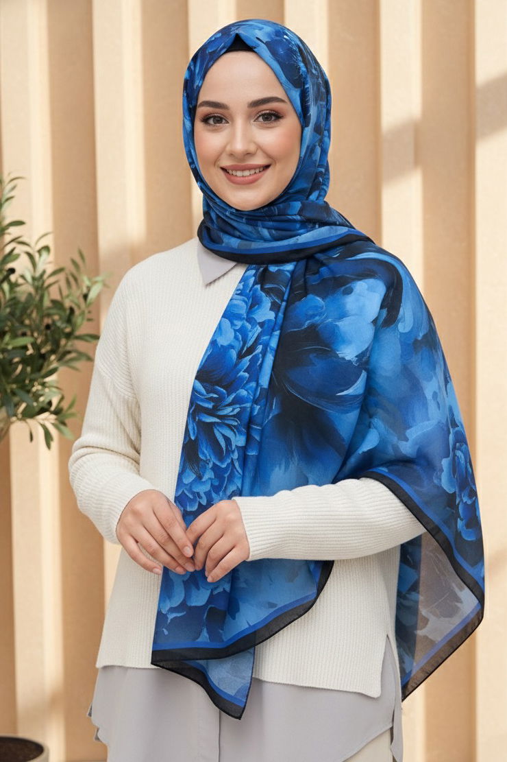 Mystic Flora Serisi Pamuk Şal - 27988-SAKS - 1