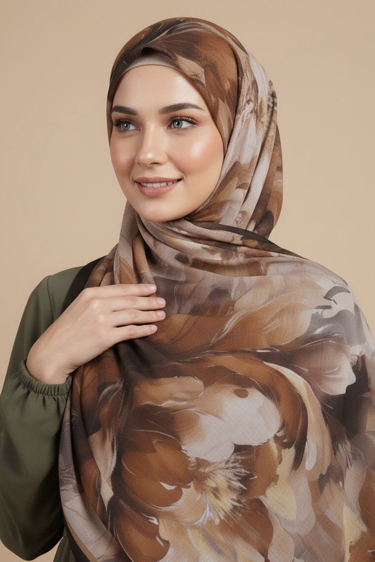 Mystic Flora Serisi Pamuk Şal - 27988-VIZON - TOFİSA