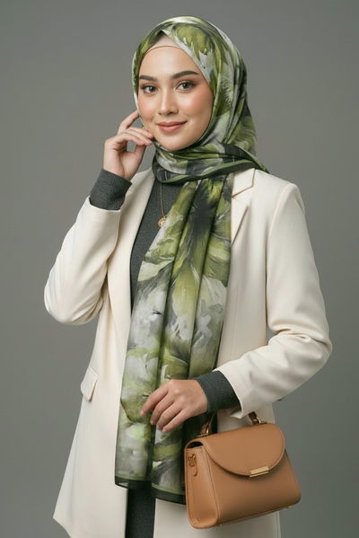 Mystic Flora Serisi Pamuk Şal - 27988-YESIL 