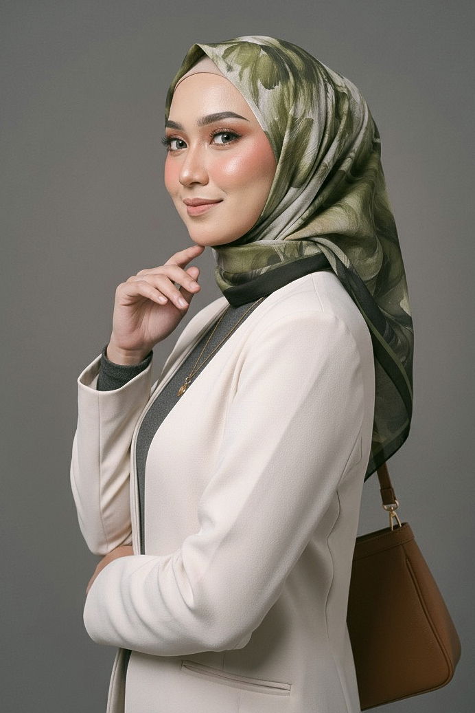 Mystic Flora Serisi Pamuk Şal - 27988-YESIL - TOFİSA