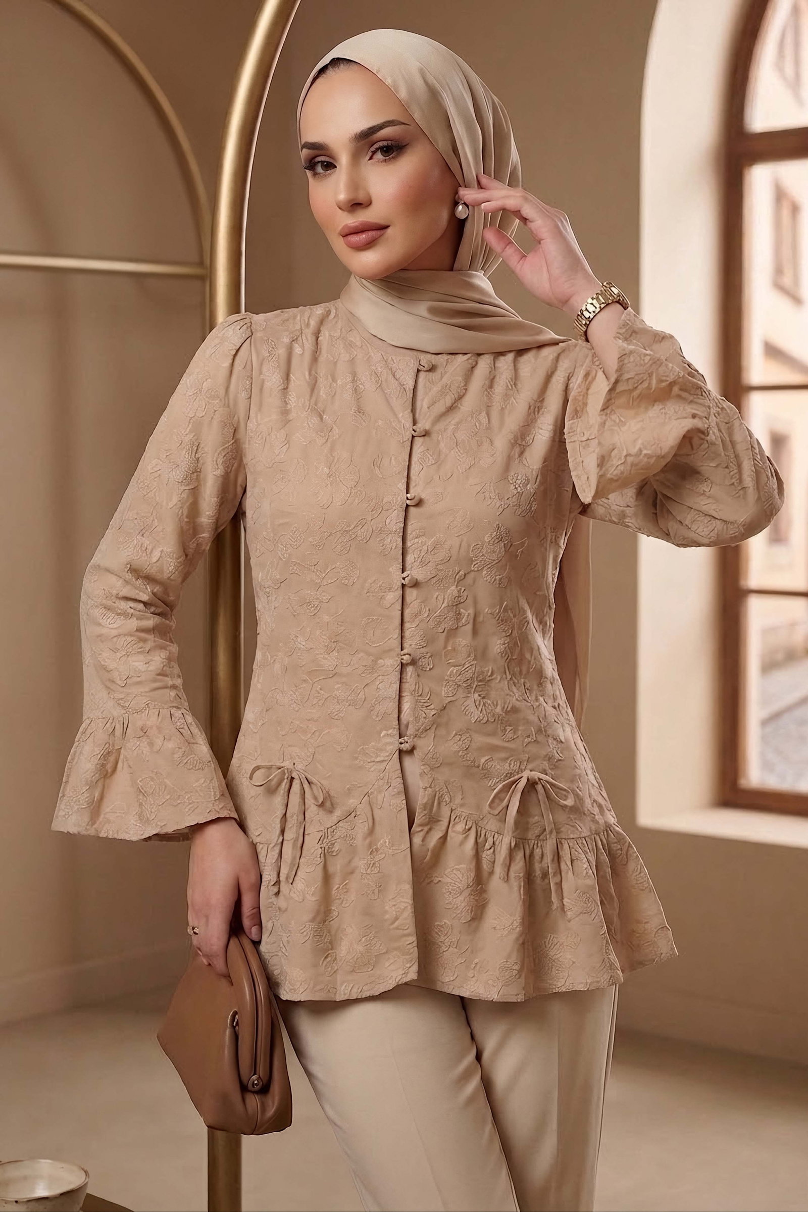 Nakış Detaylı Ceket Bej - 28813-BEJ - 1