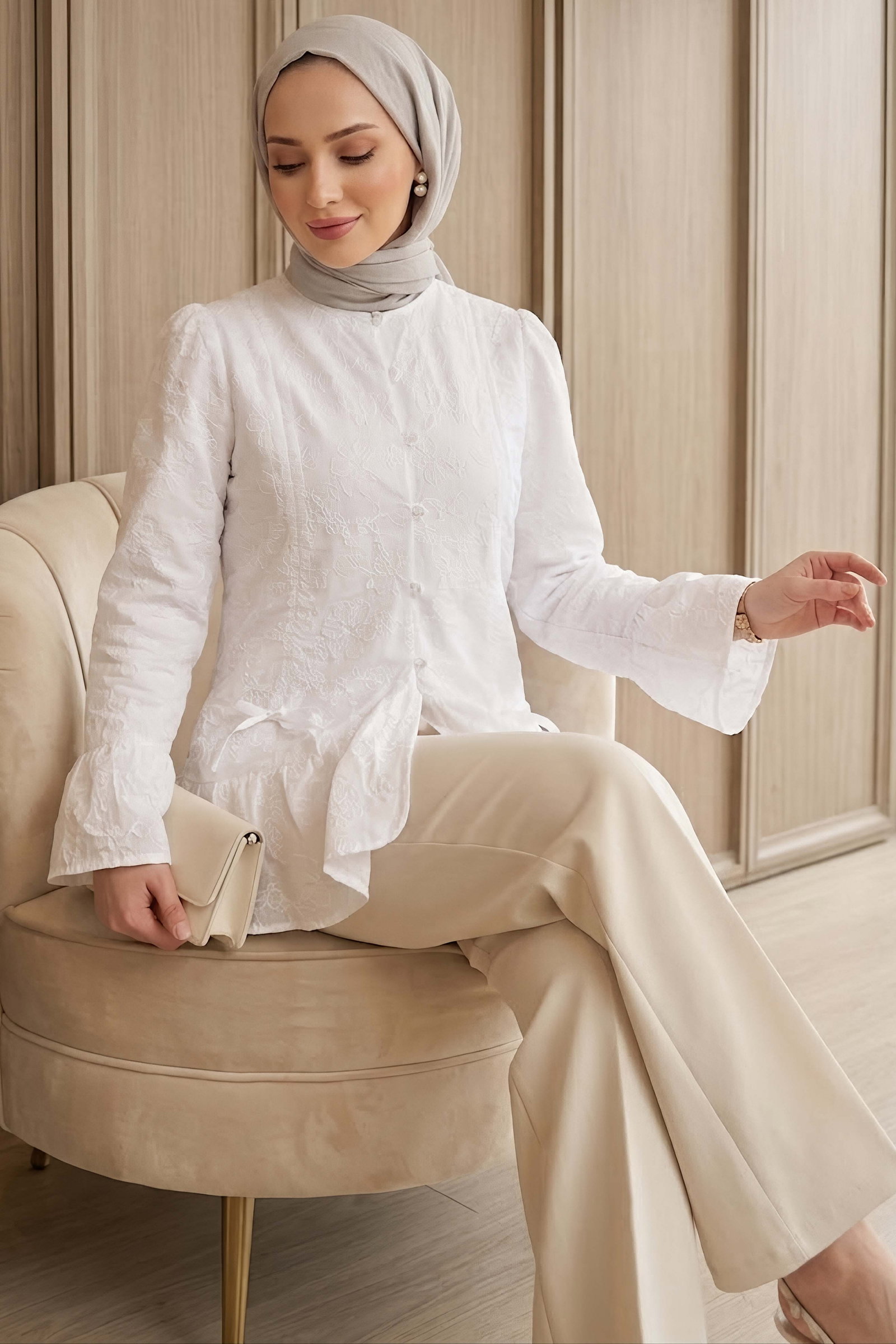 Nakış Detaylı Ceket Beyaz - 28813-BEYAZ - 1