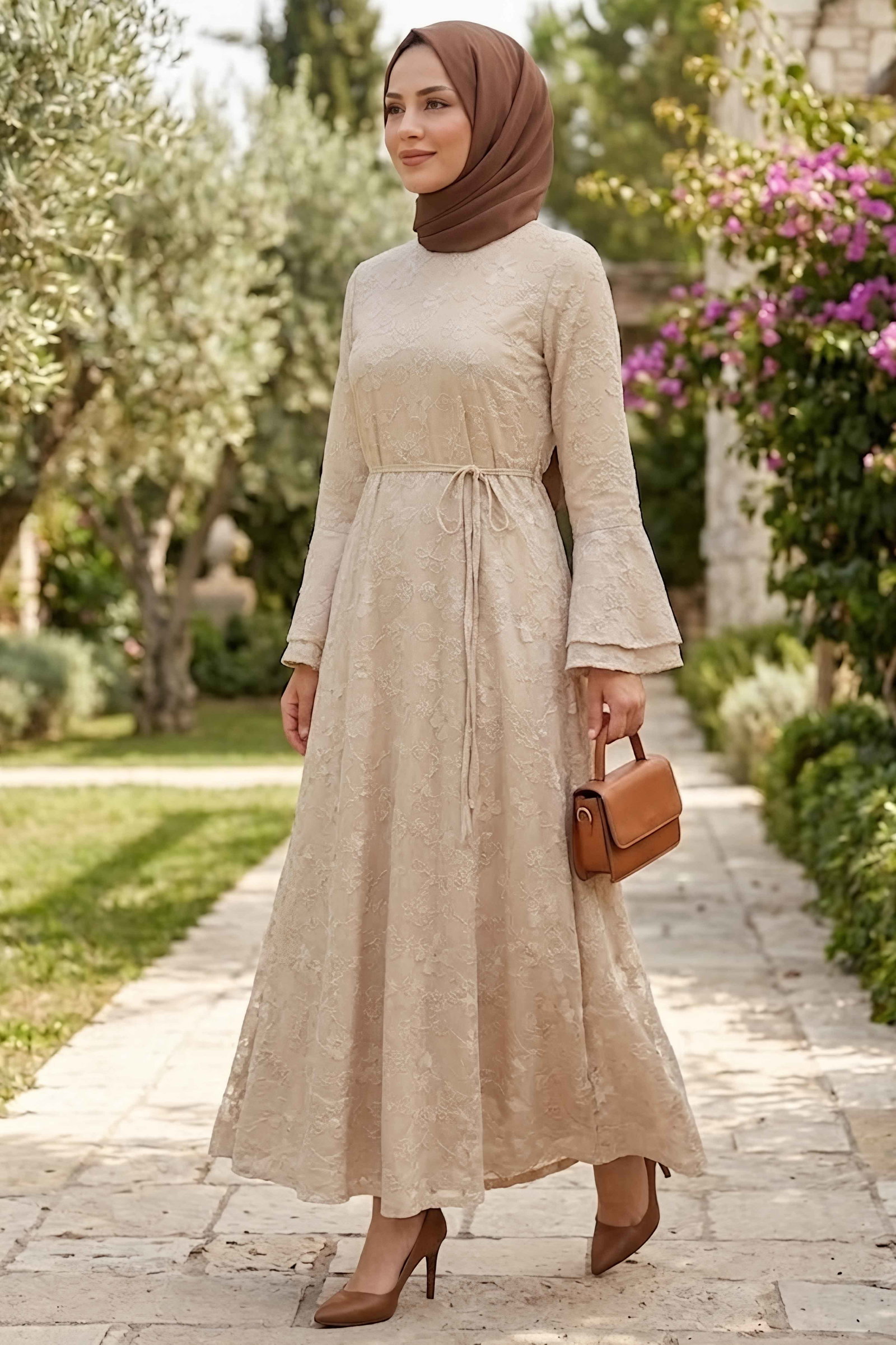 Nakış Detaylı Elbise Bej - 28815-BEJ - 1