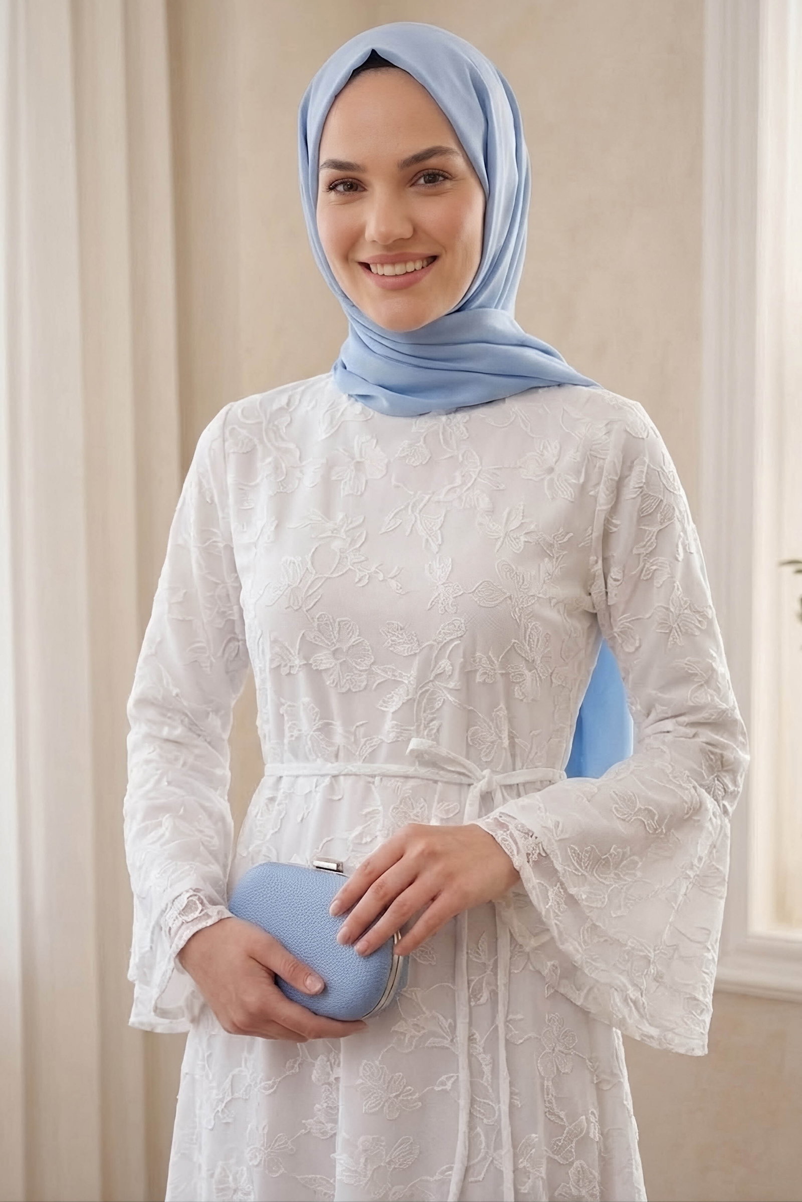 Nakış Detaylı Elbise Beyaz - 28815-BEYAZ - 2