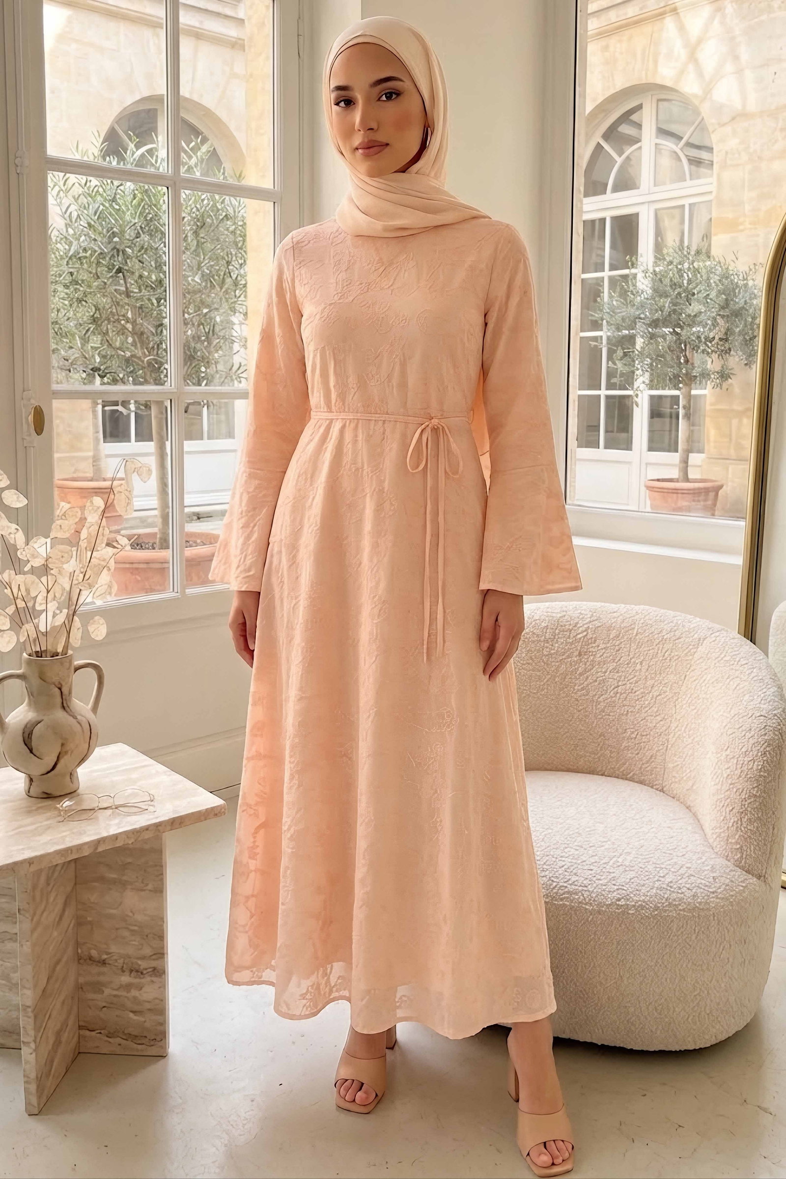 Nakış Detaylı Elbise Pudra - 28815-PUDRA - 2