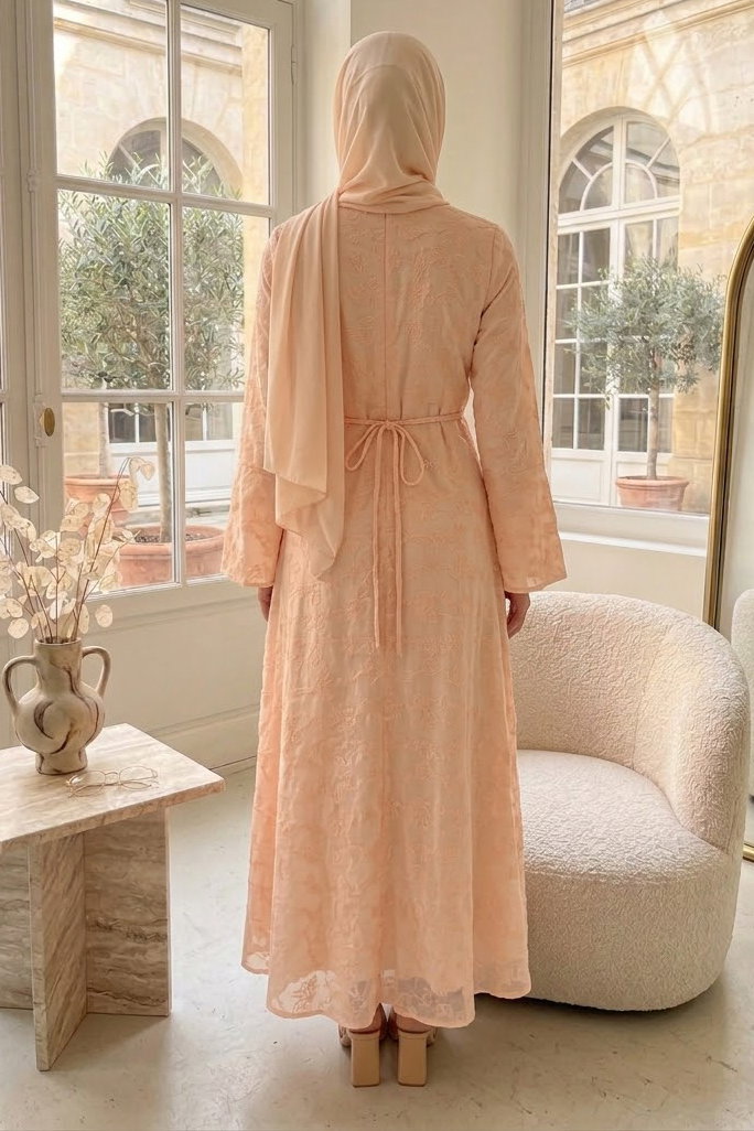 Nakış Detaylı Elbise Pudra - 28815-PUDRA - 3