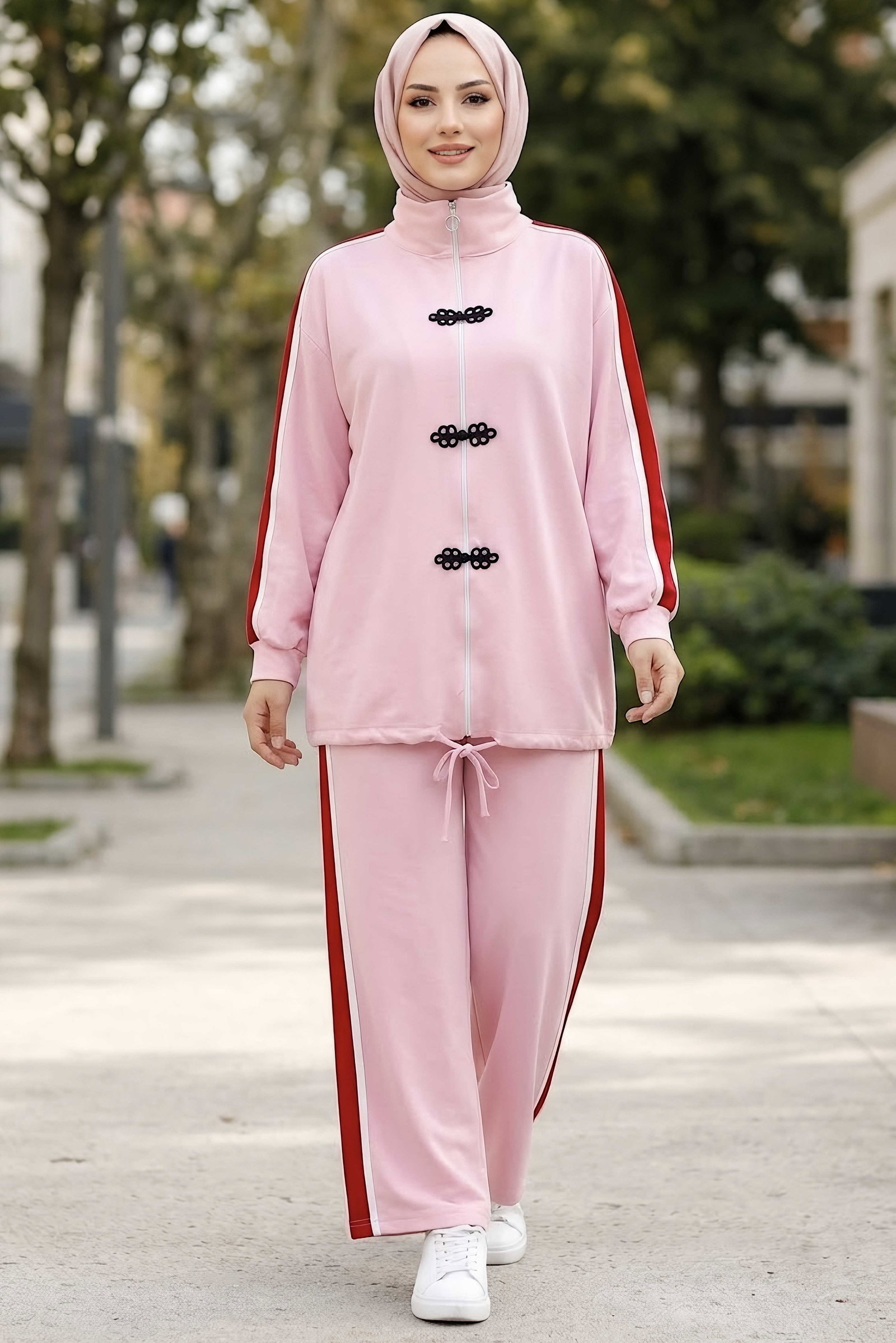 Nakış Fiyonk Detaylı Oysh Modal Takım Pembe - 29159-PEMBE - 2