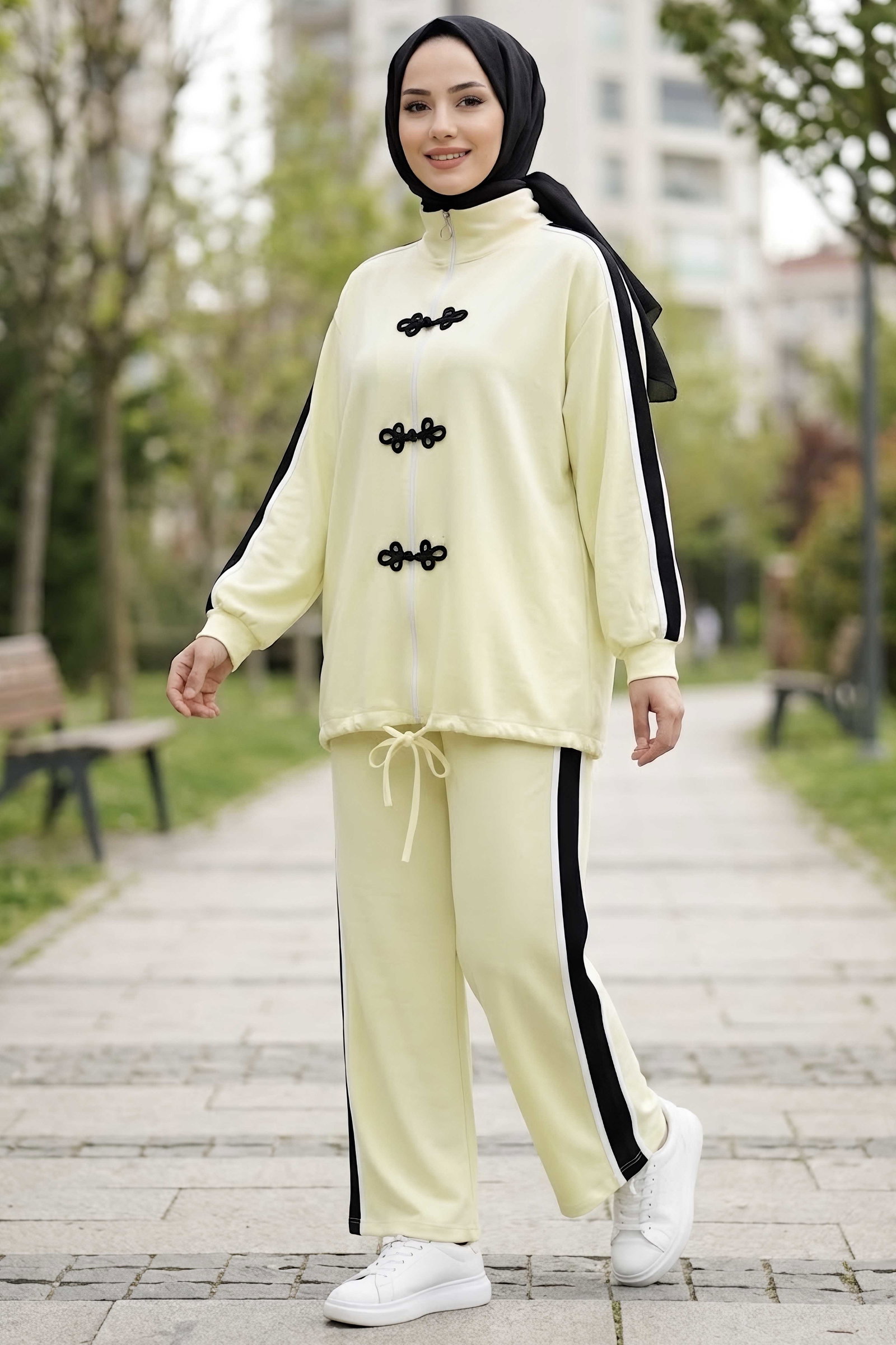 Nakış Fiyonk Detaylı Oysh Modal Takım Sari - 29159-SARI - 1
