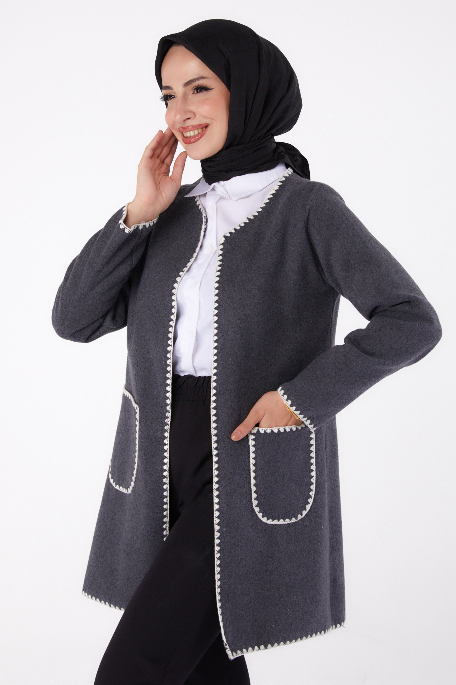 Nakışlı Ceket - 27766-ANTRASIT - 1