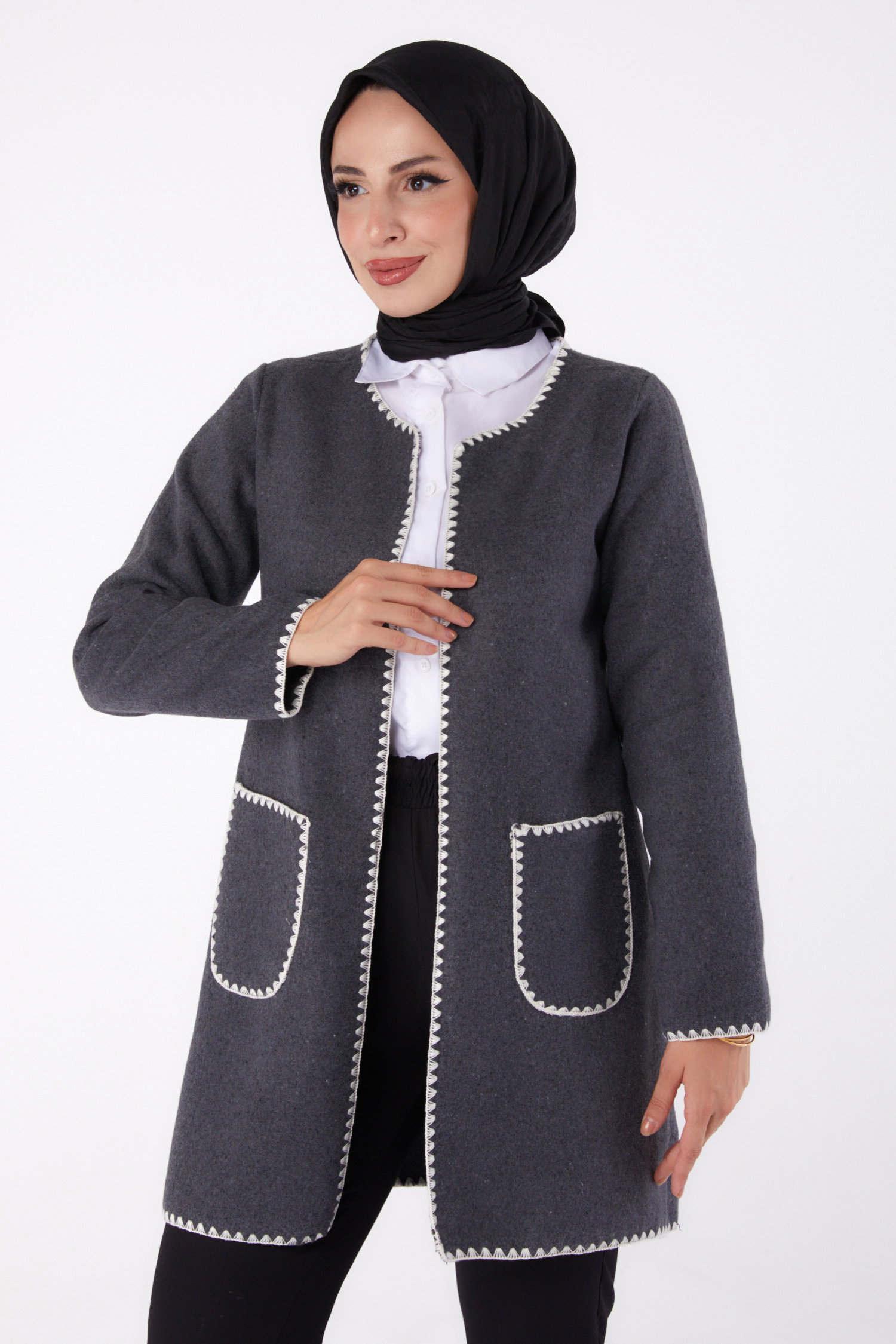 Nakışlı Ceket - 27766-ANTRASIT - 2