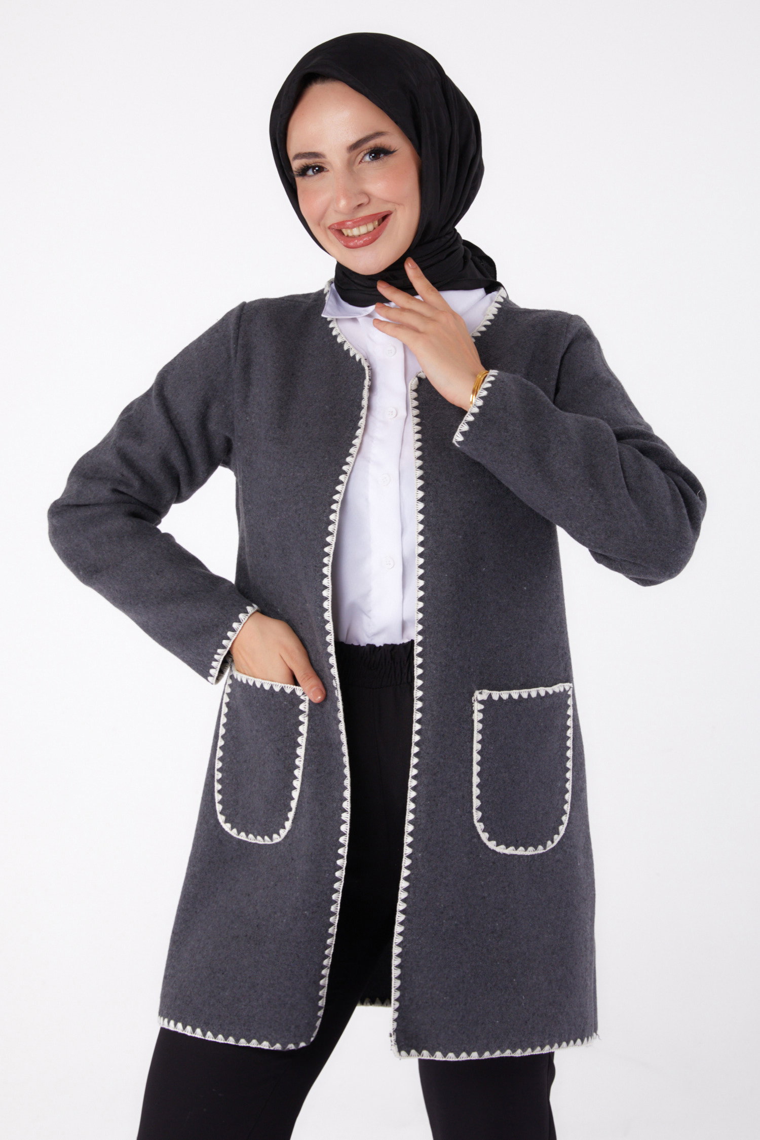 Nakışlı Ceket - 27766-ANTRASIT - 3
