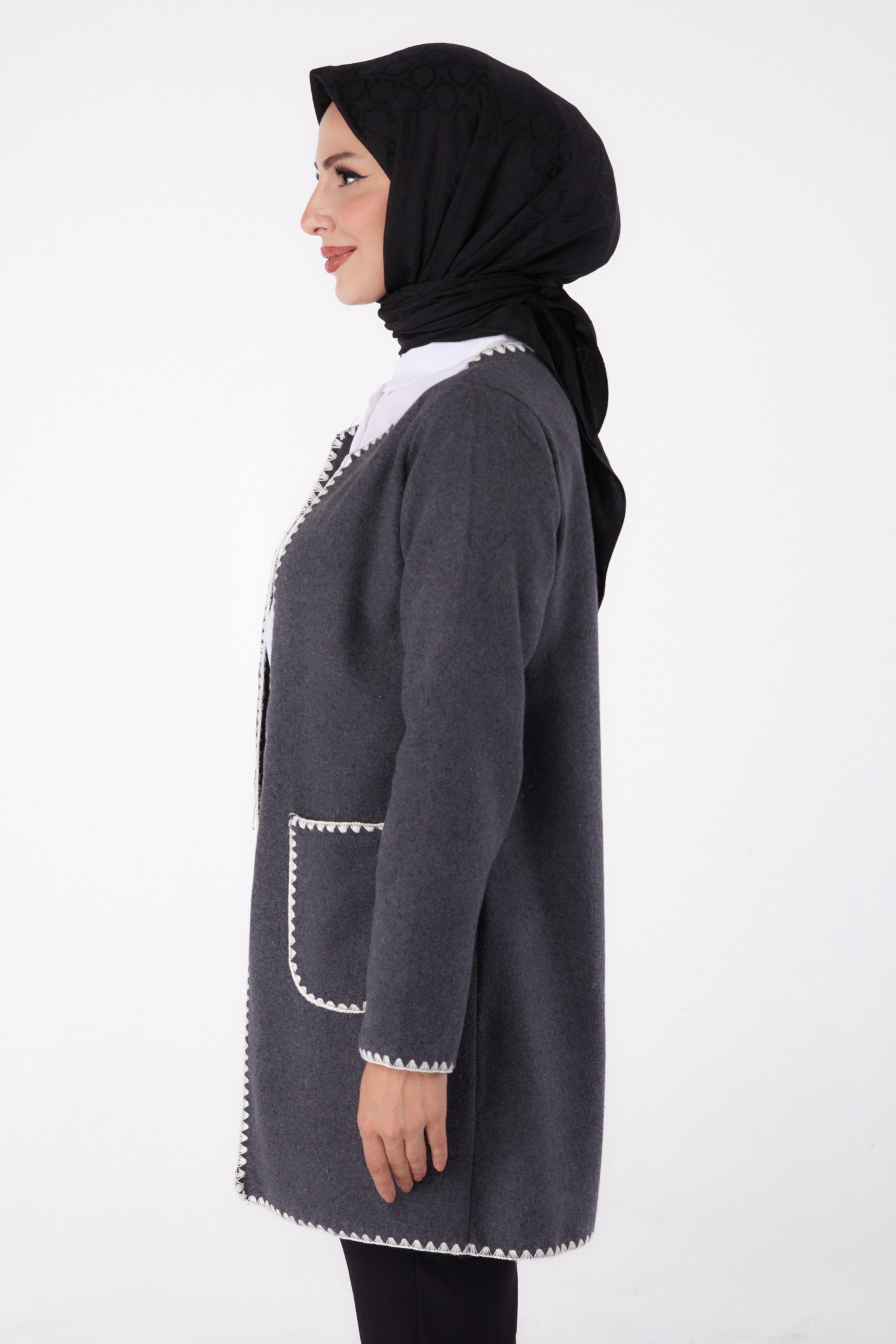 Nakışlı Ceket - 27766-ANTRASIT - 4