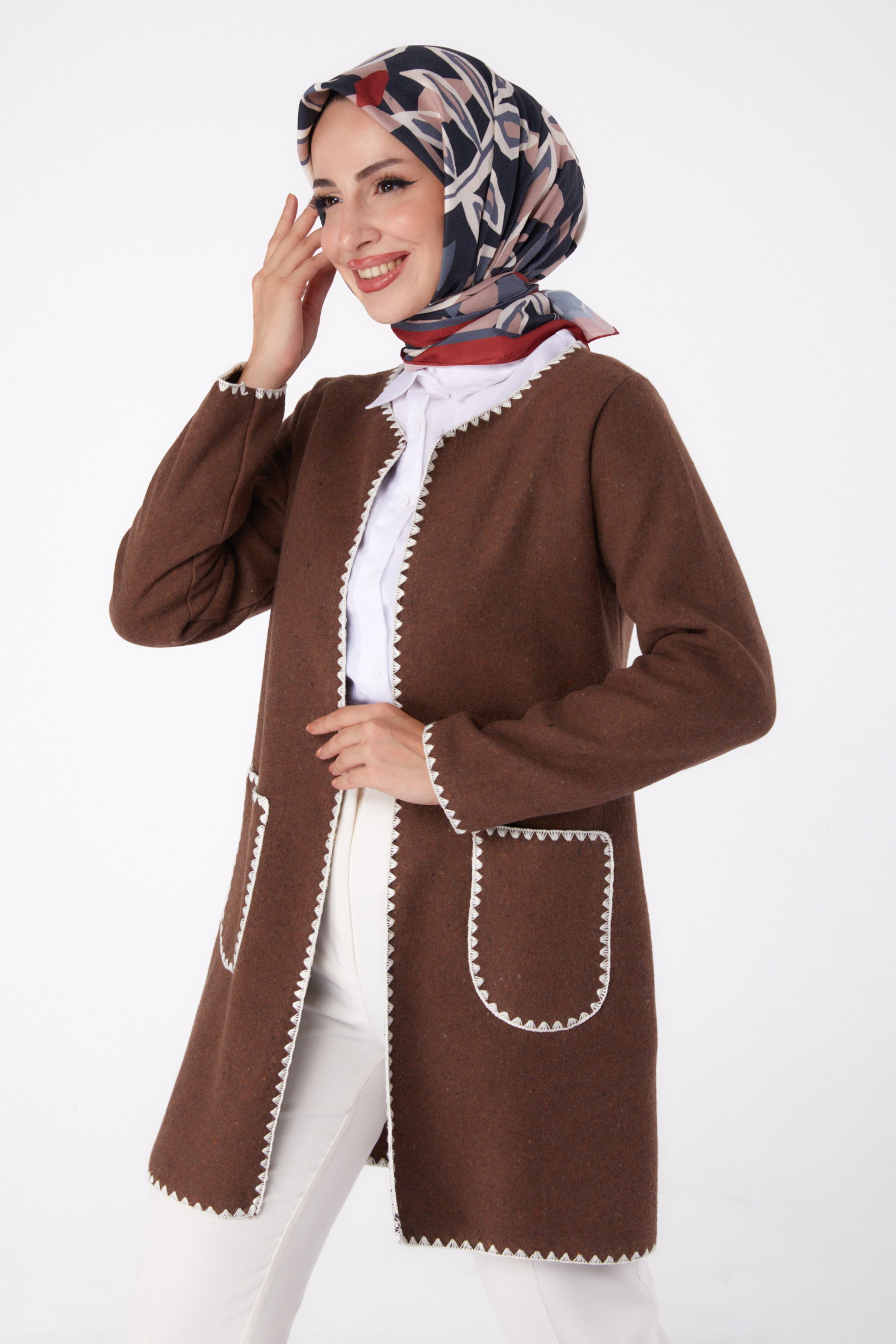 Nakışlı Ceket - 27766-KAHVE - 1