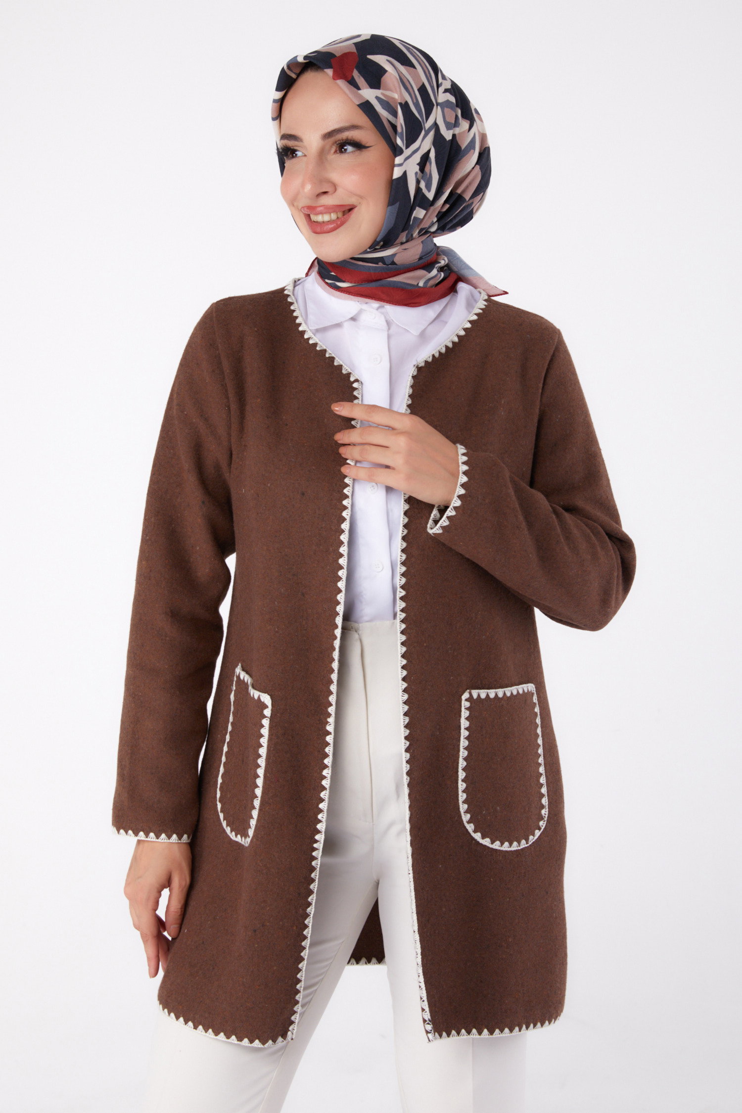 Nakışlı Ceket - 27766-KAHVE - 2