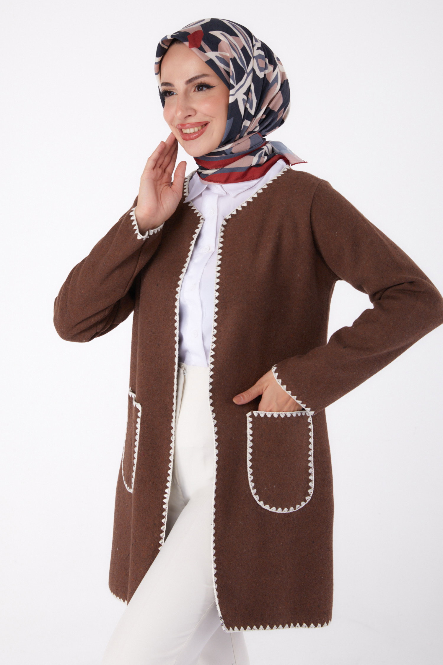 Nakışlı Ceket - 27766-KAHVE - 3