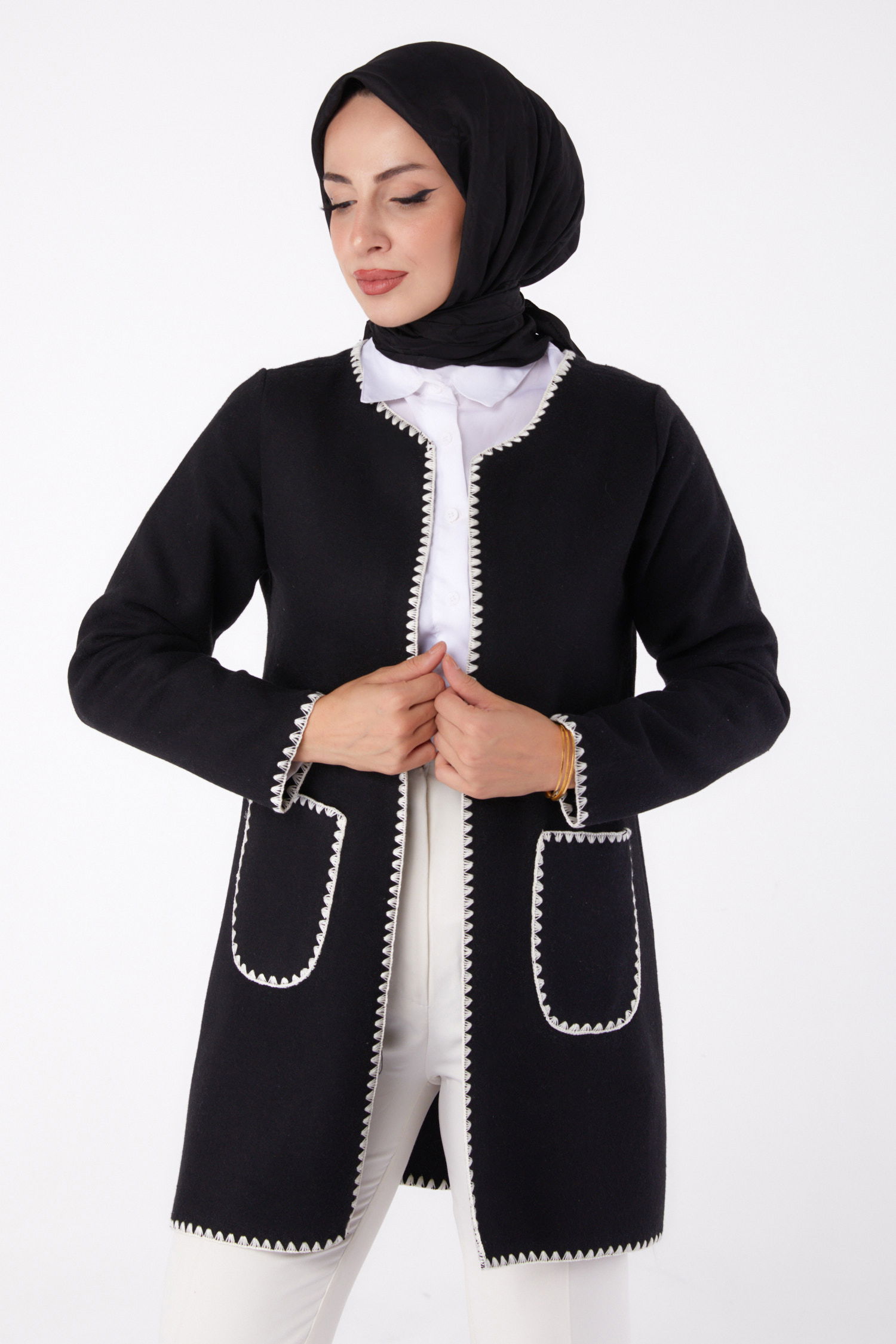 Nakışlı Ceket - 27766-SIYAH - 3