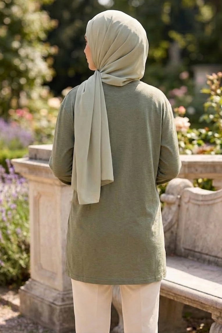 Nakışlı Detaylı Modal Tunik Haki - 28864-HAKI - 4