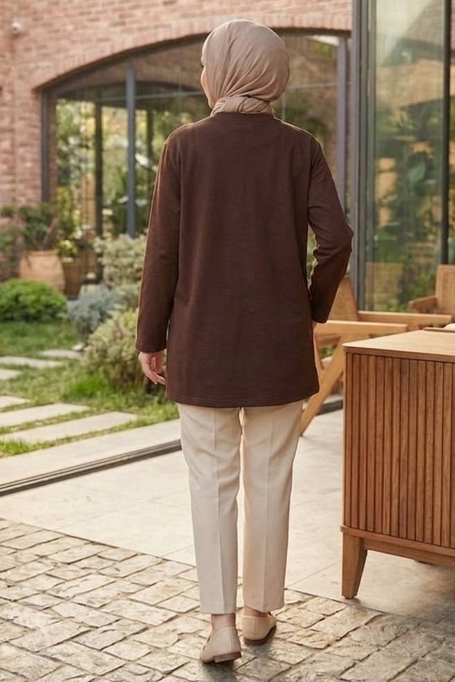 Nakışlı Detaylı Modal Tunik Kahve - 28864-KAHVE - 4