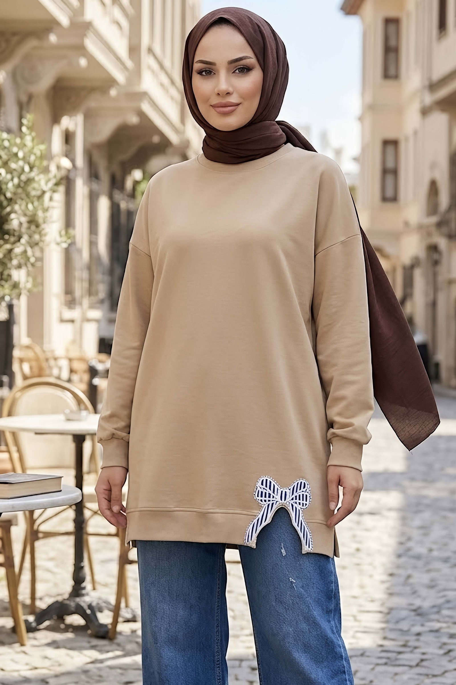 Nakışlı Fiyonk Detaylı Tunik Bej - 28777-BEJ - 1