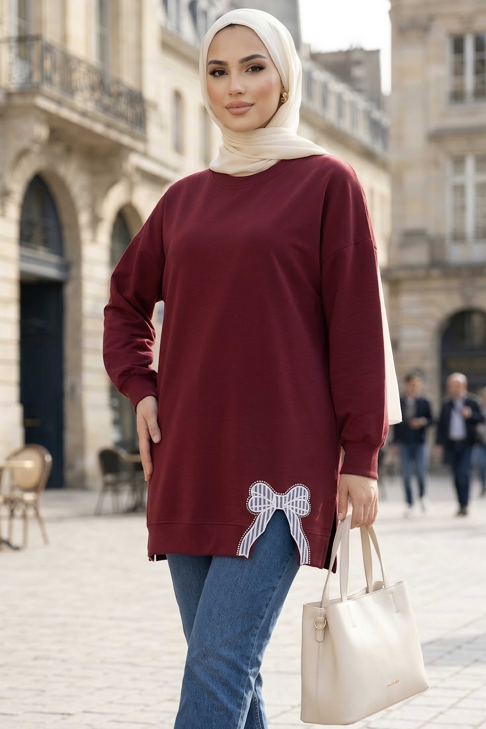 Nakışlı Fiyonk Detaylı Tunik Bordo - 28777-BORDO - 1