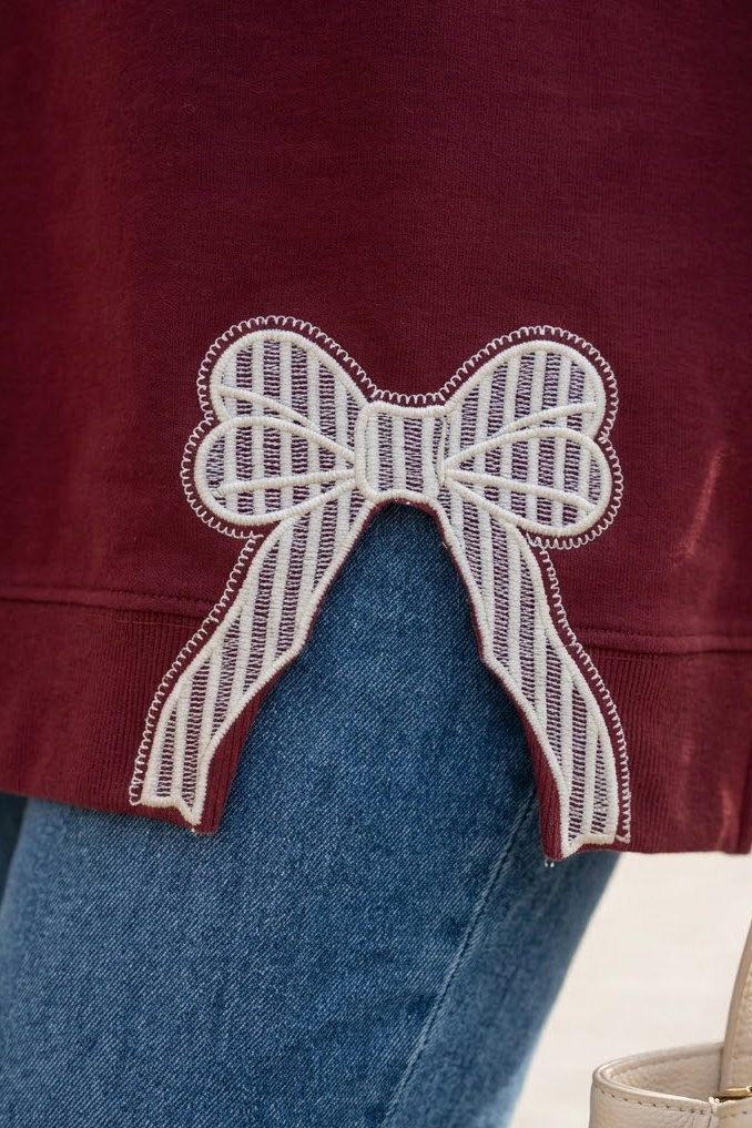 Nakışlı Fiyonk Detaylı Tunik Bordo - 28777-BORDO - 3
