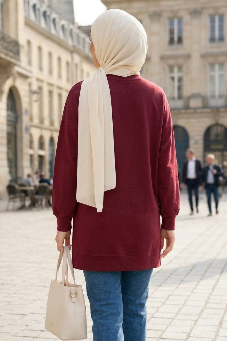 Nakışlı Fiyonk Detaylı Tunik Bordo - 28777-BORDO - 4
