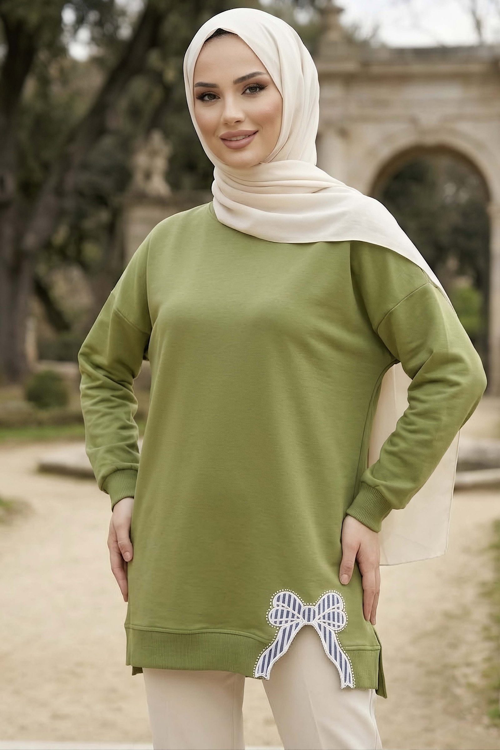 Nakışlı Fiyonk Detaylı Tunik Haki - 28777-HAKI - 1