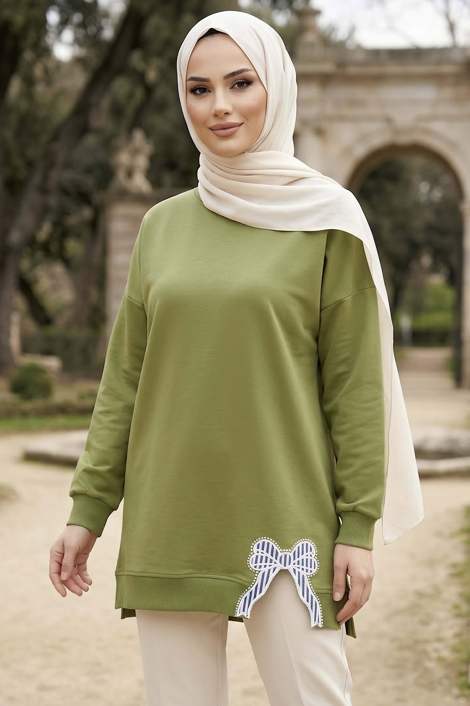 Nakışlı Fiyonk Detaylı Tunik Haki - 28777-HAKI - 2