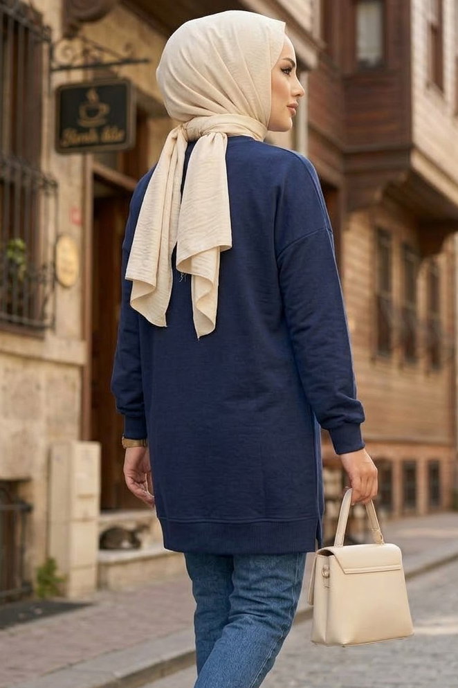 Nakışlı Fiyonk Detaylı Tunik Lacivert - 28777-LACIVERT - 4