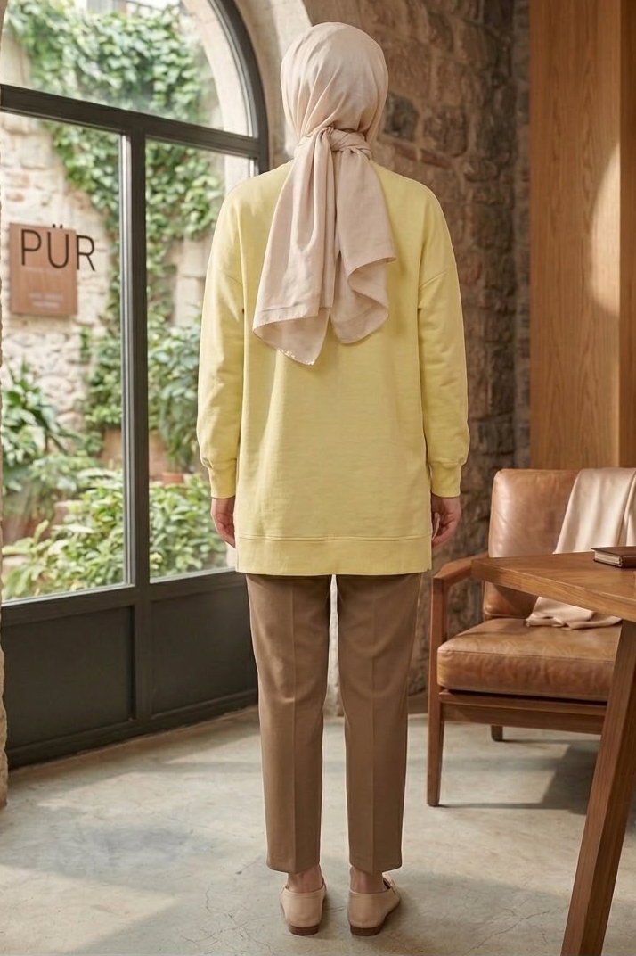 Nakışlı Fiyonk Detaylı Tunik Sari - 28777-SARI - 3
