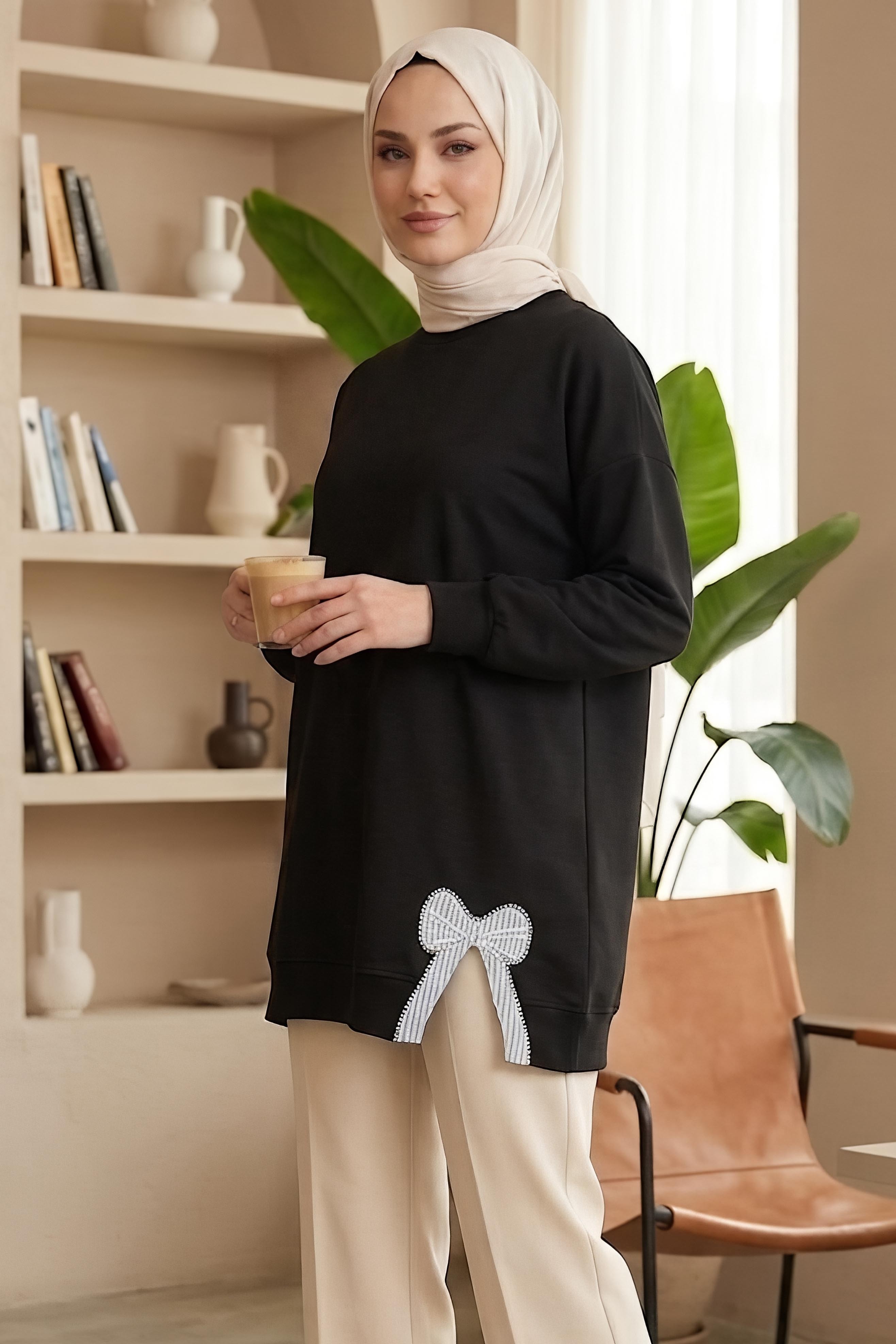 Nakışlı Fiyonk Detaylı Tunik Siyah - 28777-SIYAH - 2