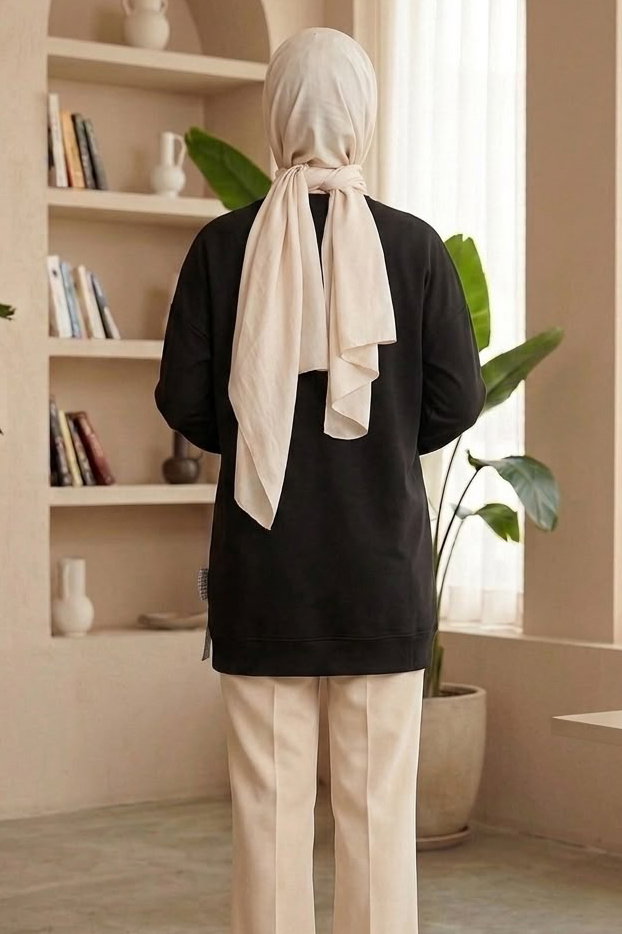 Nakışlı Fiyonk Detaylı Tunik Siyah - 28777-SIYAH - 3